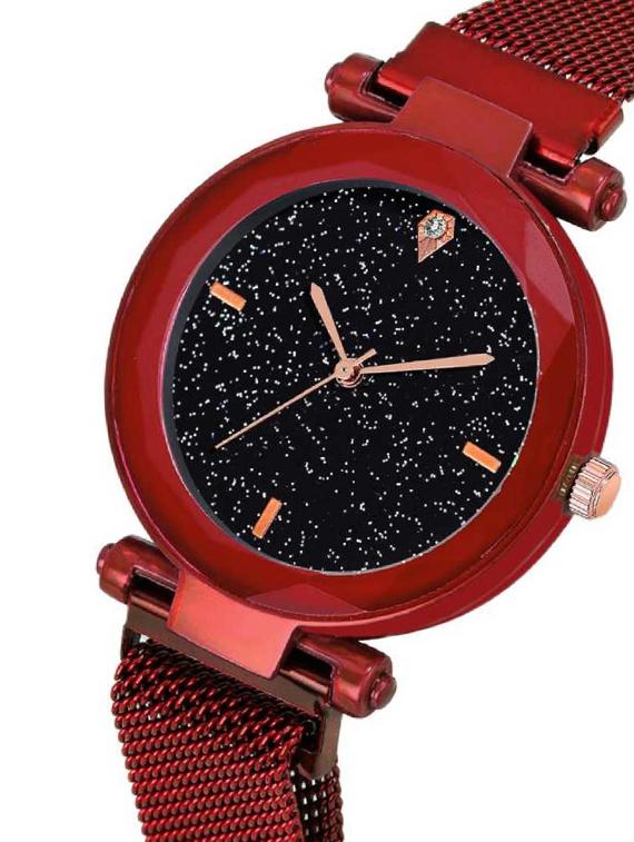 bolun new exclusive choice sparkling dial diamond cut red magnetic strap analog watch - 17400760 - Zoom Image - 2
