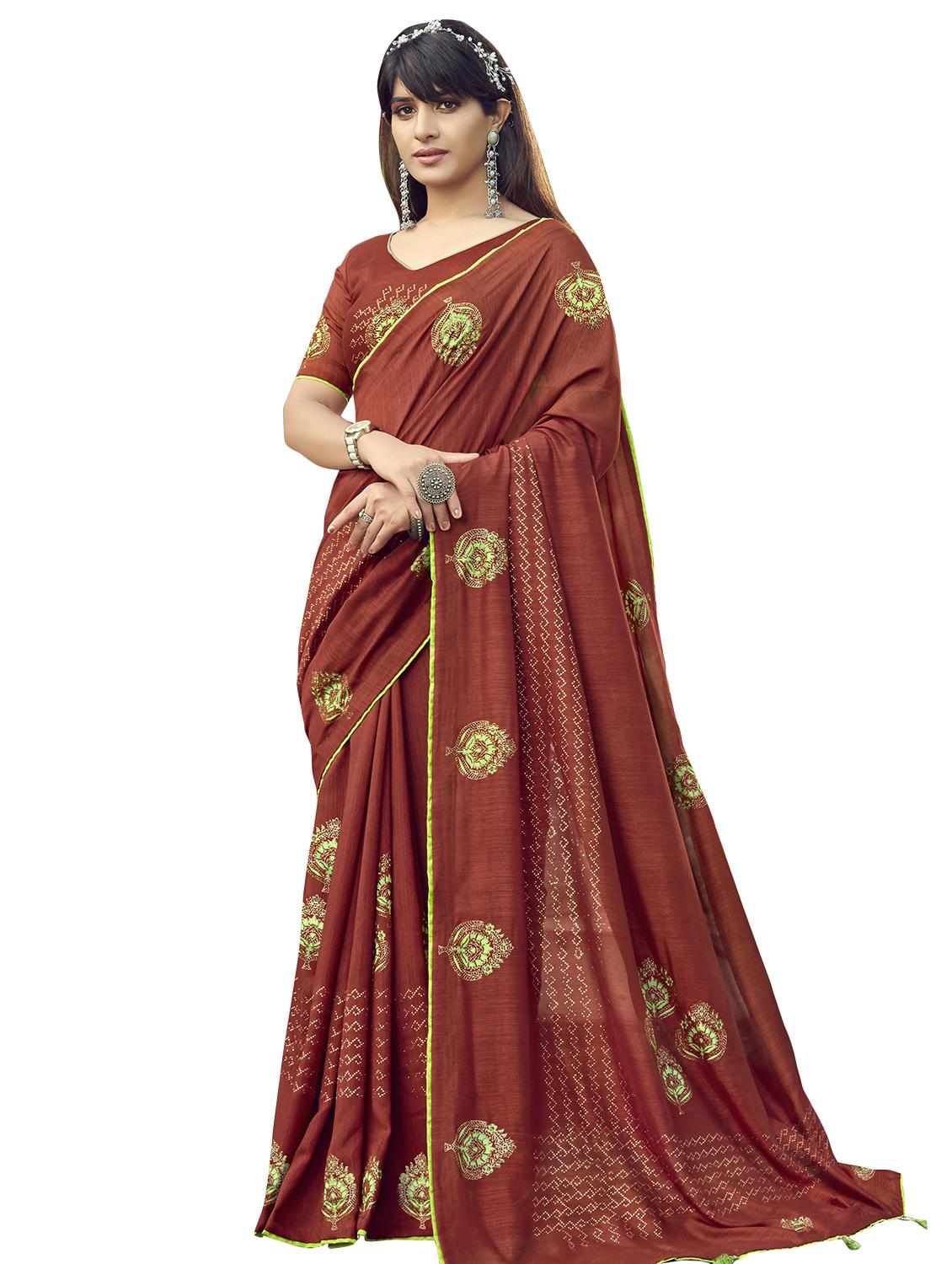ethnic motif printed saree with blouse - 17401093 - Zoom Image - 1
