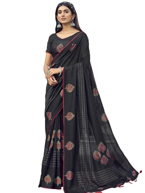 ethnic motif printed saree with blouse - 17401097 - Standard Image - 1