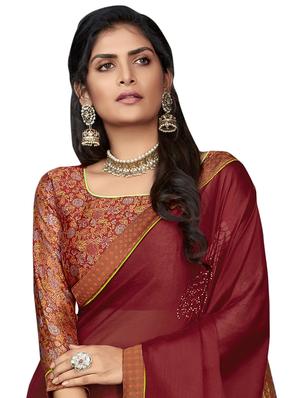 solid printed saree with blouse - 17401145 - Standard Image - 2