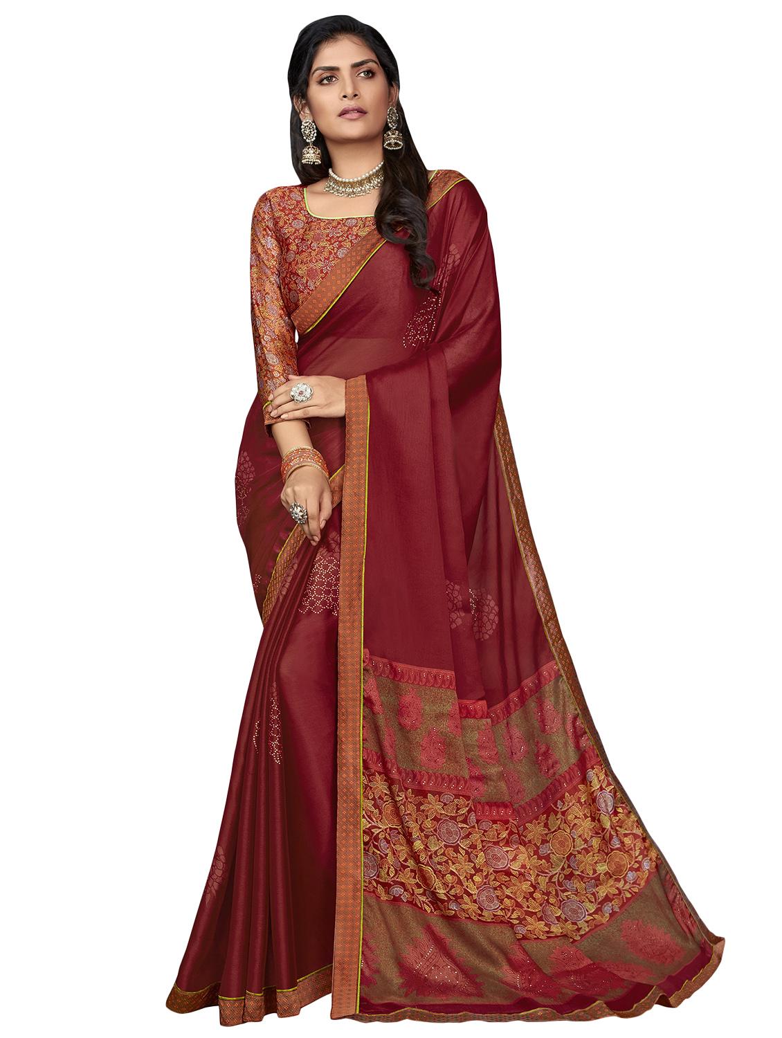 solid printed saree with blouse - 17401145 - Zoom Image - 1