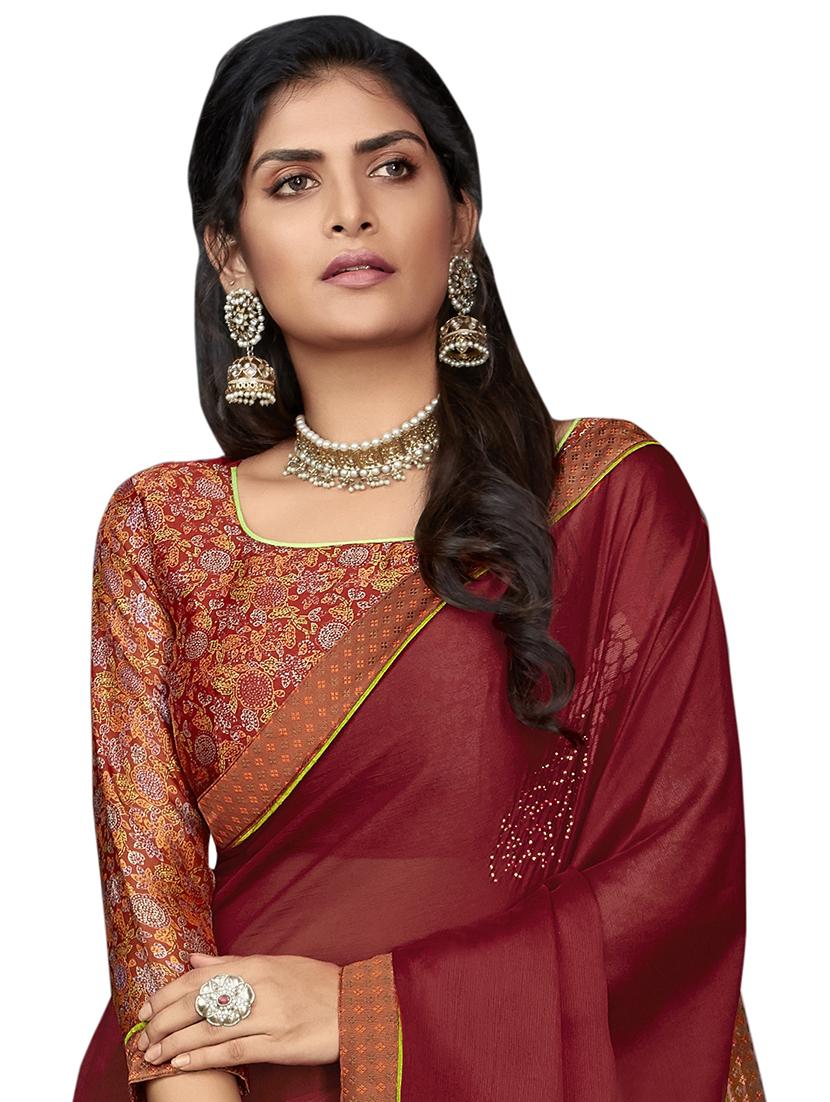 solid printed saree with blouse - 17401145 - Zoom Image - 2