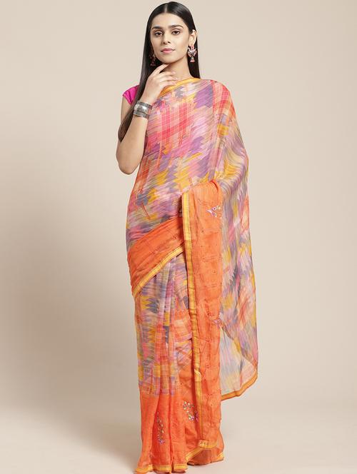 abstract printed saree with blouse - 17401849 - Very Small Image - 1