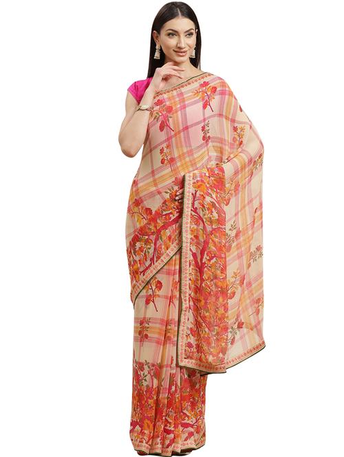 floral printed saree with blouse - 17401861 - Standard Image - 1