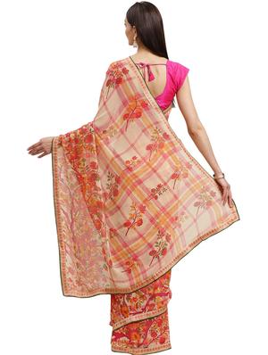 floral printed saree with blouse - 17401861 - Standard Image - 2