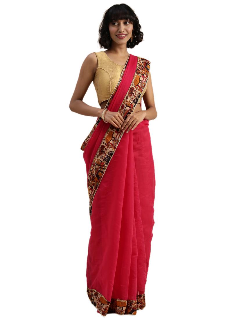 solid bordered plain saree with blouse - 17403368 - Zoom Image - 1