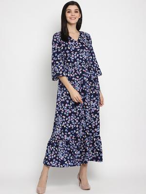bell sleeved floral flared dress - 17403454 - Standard Image - 2