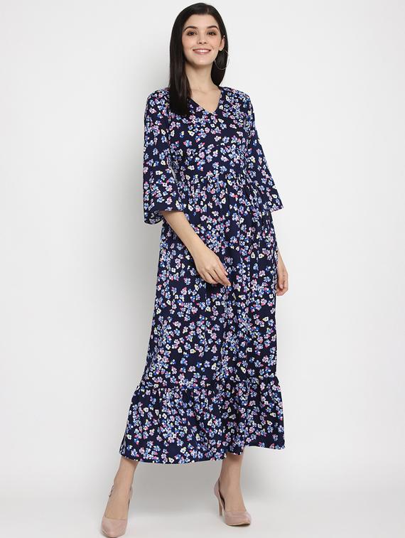 bell sleeved floral flared dress - 17403454 - Zoom Image - 2