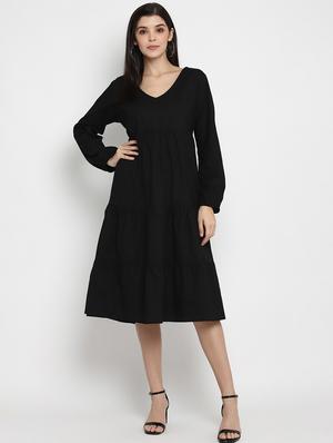 v-neck flared dress - 17403456 - Standard Image - 2