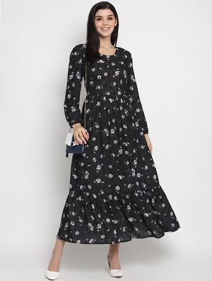 long sleeved floral fit & flare dress - 17403459 - Standard Image - 2