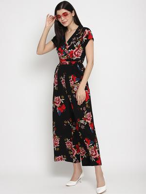 tie back floral full leg jumpsuit - 17403466 - Standard Image - 2