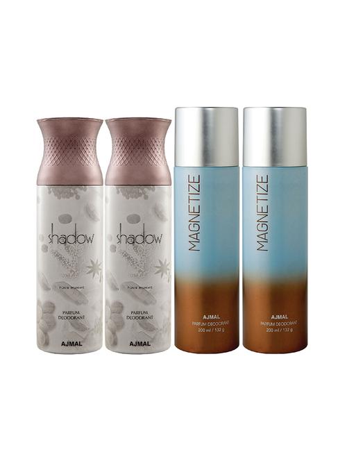 ajmal 2 shadow him for men and 2 magnetize for unisex deodorants each 200ml combo pack of 4 (total 800ml) + 3 parfum testers - 17404670 - Standard Image - 1