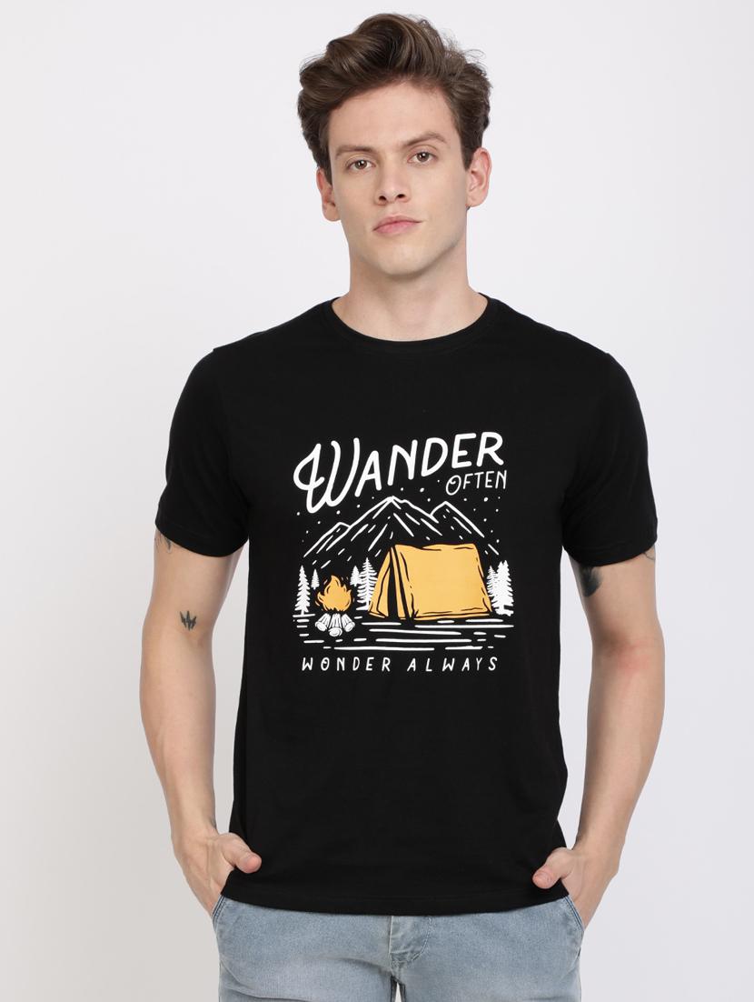 black chest print t-shirt - 17405283 - Zoom Image - 1