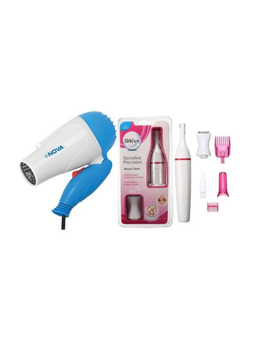 nova hair dryer and 5 in 1 beauty styler hair/nose complete style and trim electric trimmer for women (white) - 17406104 - Standard Image - 1