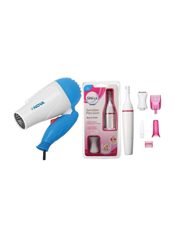 nova hair dryer and 5 in 1 beauty styler hair/nose complete style and trim electric trimmer for women (white) - 17406104 - Zoom Image - 1