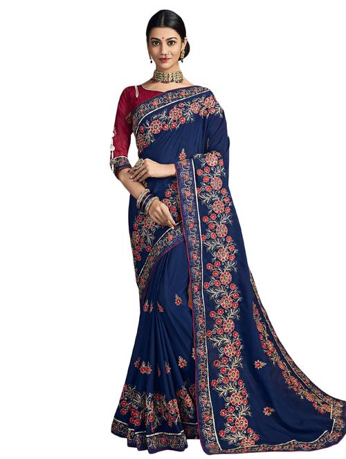 floral embroidered saree with blouse - 17406446 - Very Small Image - 1