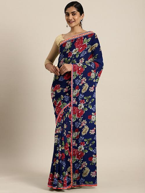 floral printed saree with blouse - 17406493 - Standard Image - 1
