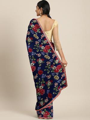 floral printed saree with blouse - 17406493 - Standard Image - 2