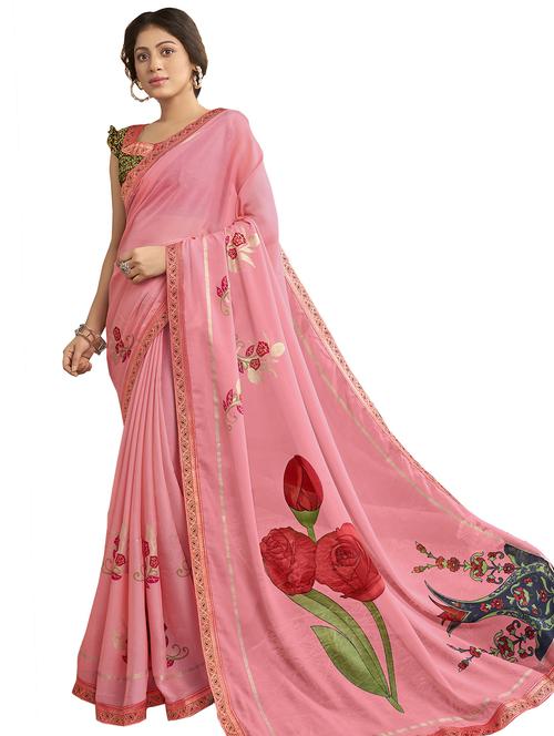 floral printed saree with blouse - 17406535 - Very Small Image - 1