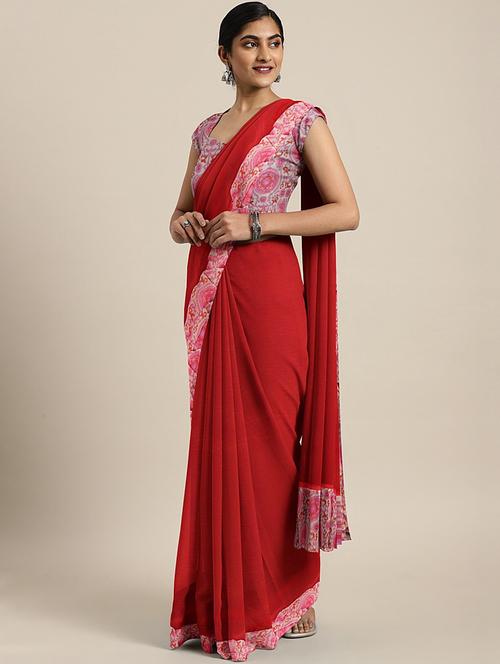 solid bordered ruffled saree with blouse - 17406628 - Standard Image - 1