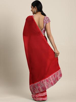 solid bordered ruffled saree with blouse - 17406628 - Standard Image - 2
