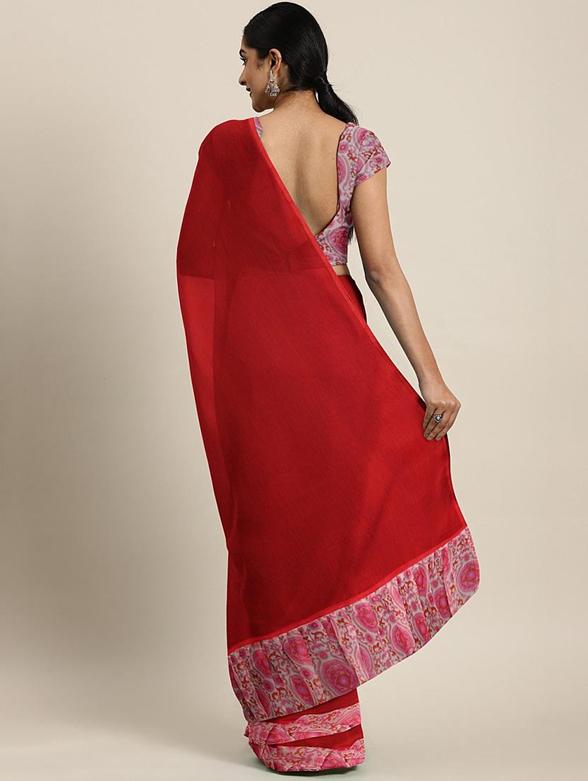 solid bordered ruffled saree with blouse - 17406628 - Zoom Image - 2