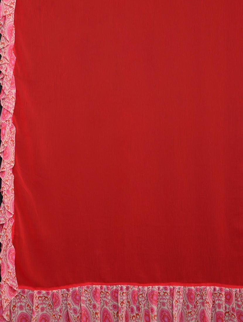 solid bordered ruffled saree with blouse - 17406628 - Zoom Image - 4