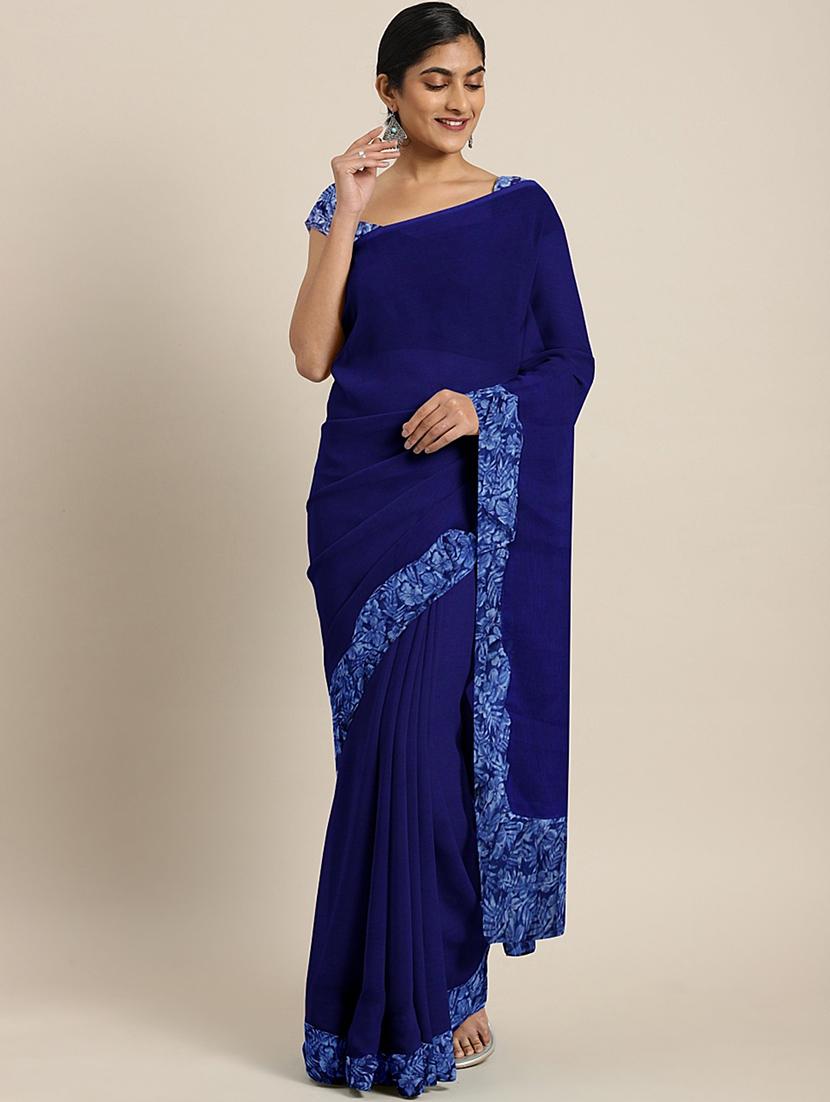 solid bordered ruffled saree with blouse - 17406629 - Zoom Image - 1