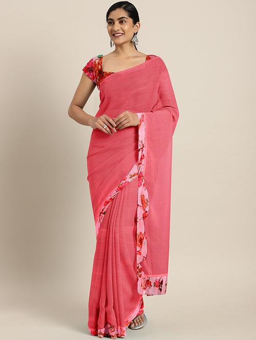 solid bordered ruffled saree with blouse - 17406631 - Standard Image - 1