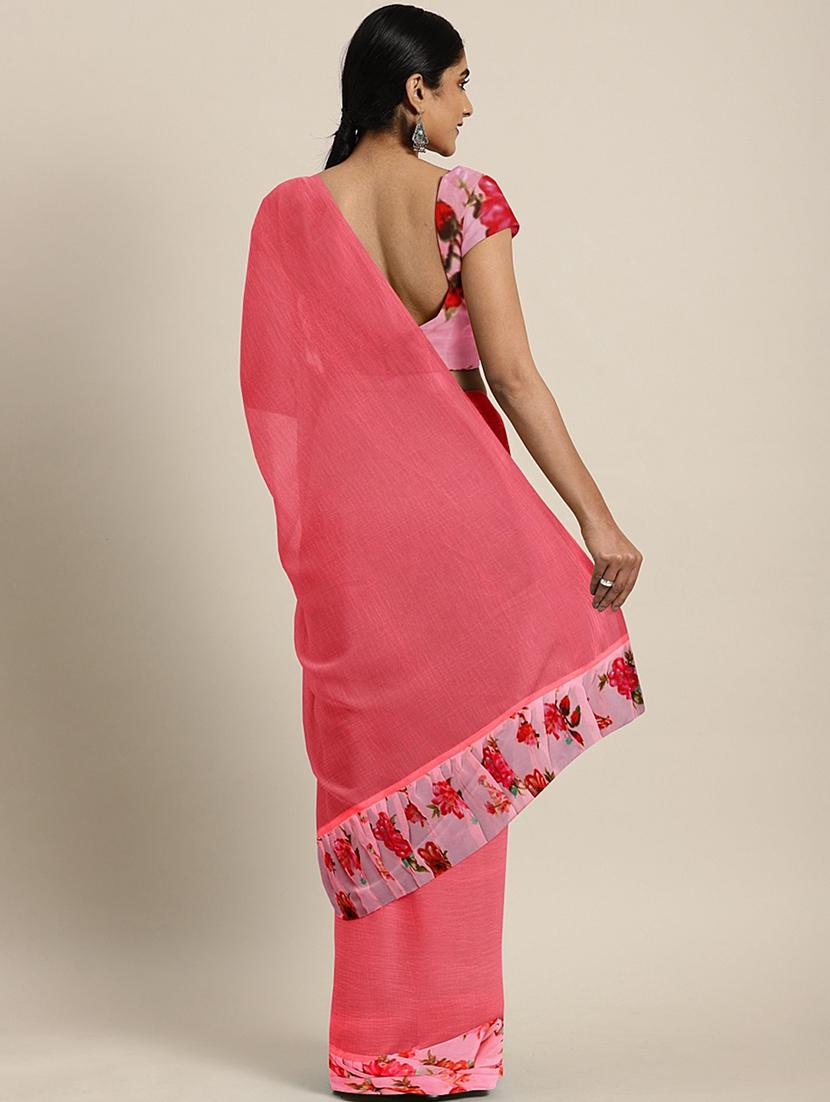 solid bordered ruffled saree with blouse - 17406631 - Zoom Image - 2