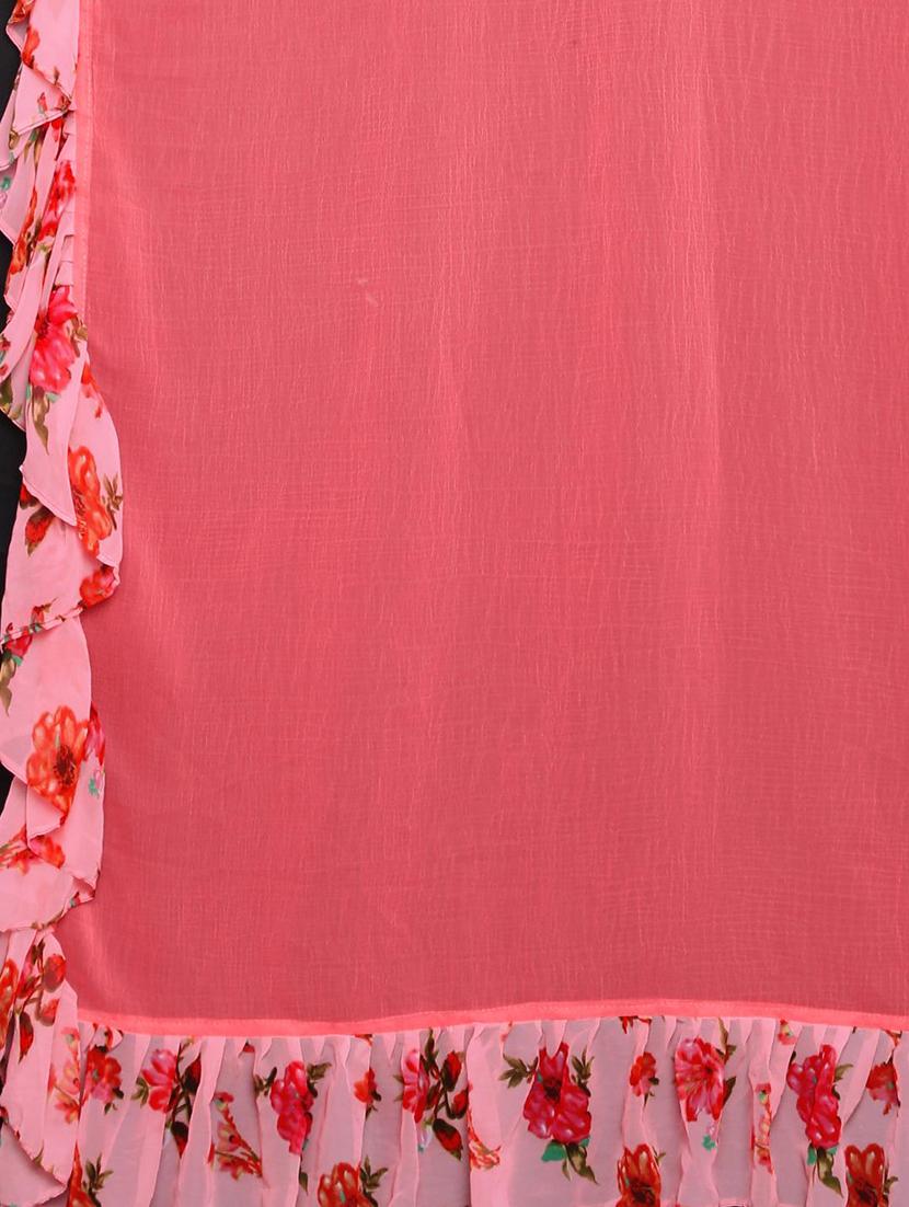 solid bordered ruffled saree with blouse - 17406631 - Zoom Image - 4