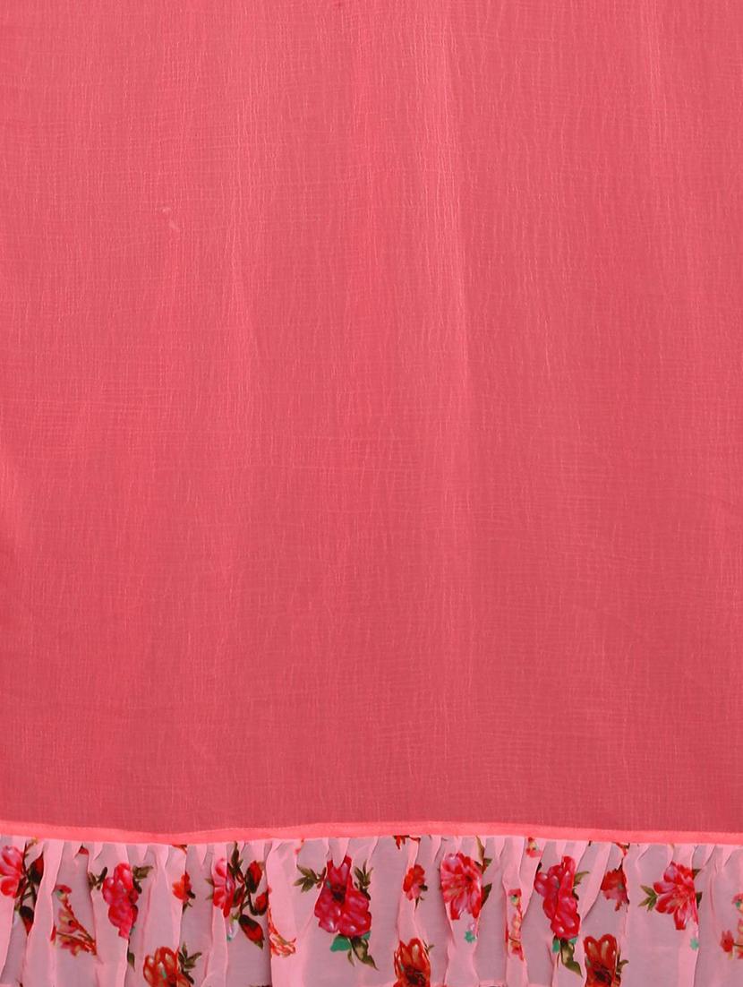 solid bordered ruffled saree with blouse - 17406631 - Zoom Image - 5