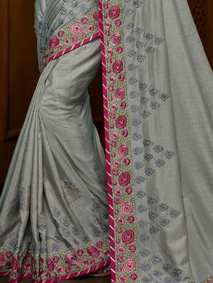 solid embroidered saree with blouse - 17407009 - Standard Image - 2