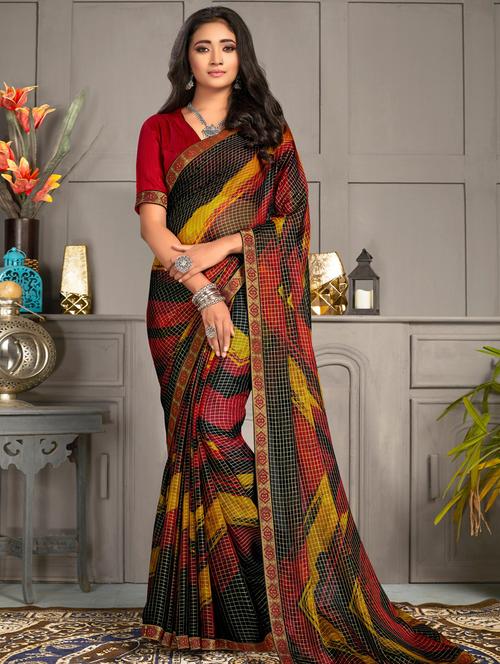 chevron printed saree with blouse - 17407082 - Standard Image - 1