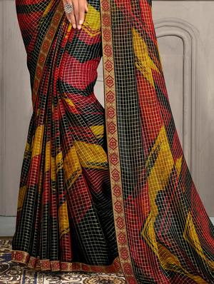 chevron printed saree with blouse - 17407082 - Standard Image - 2