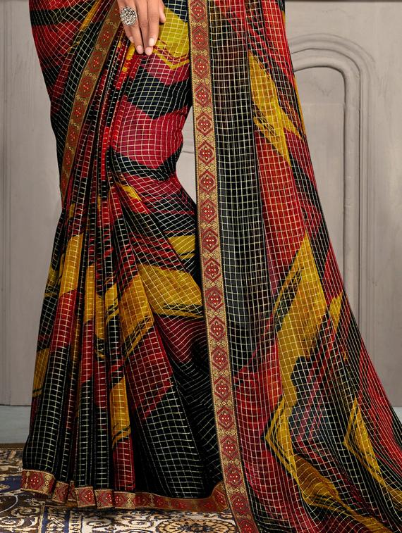chevron printed saree with blouse - 17407082 - Zoom Image - 2