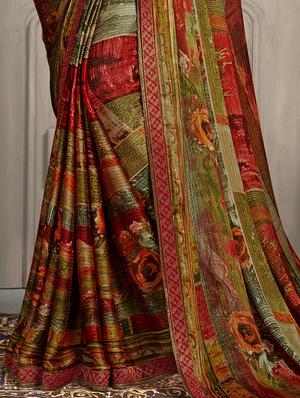 abstract printed saree with blouse - 17407085 - Standard Image - 2