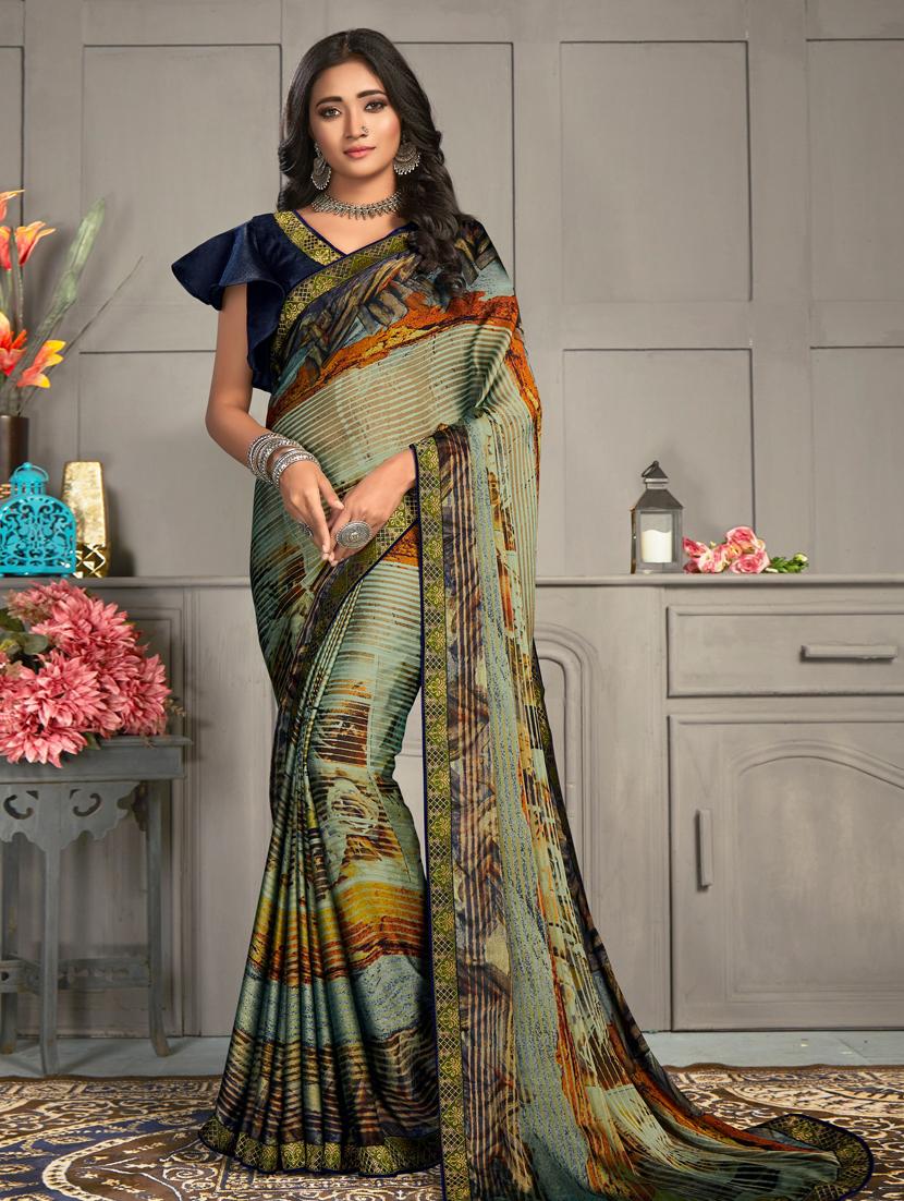 floral printed saree with blouse - 17407088 - Zoom Image - 1