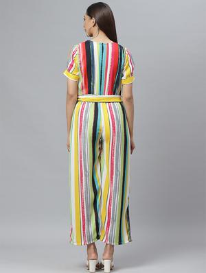 tie front striped full leg jumpsuit - 17407160 - Standard Image - 3