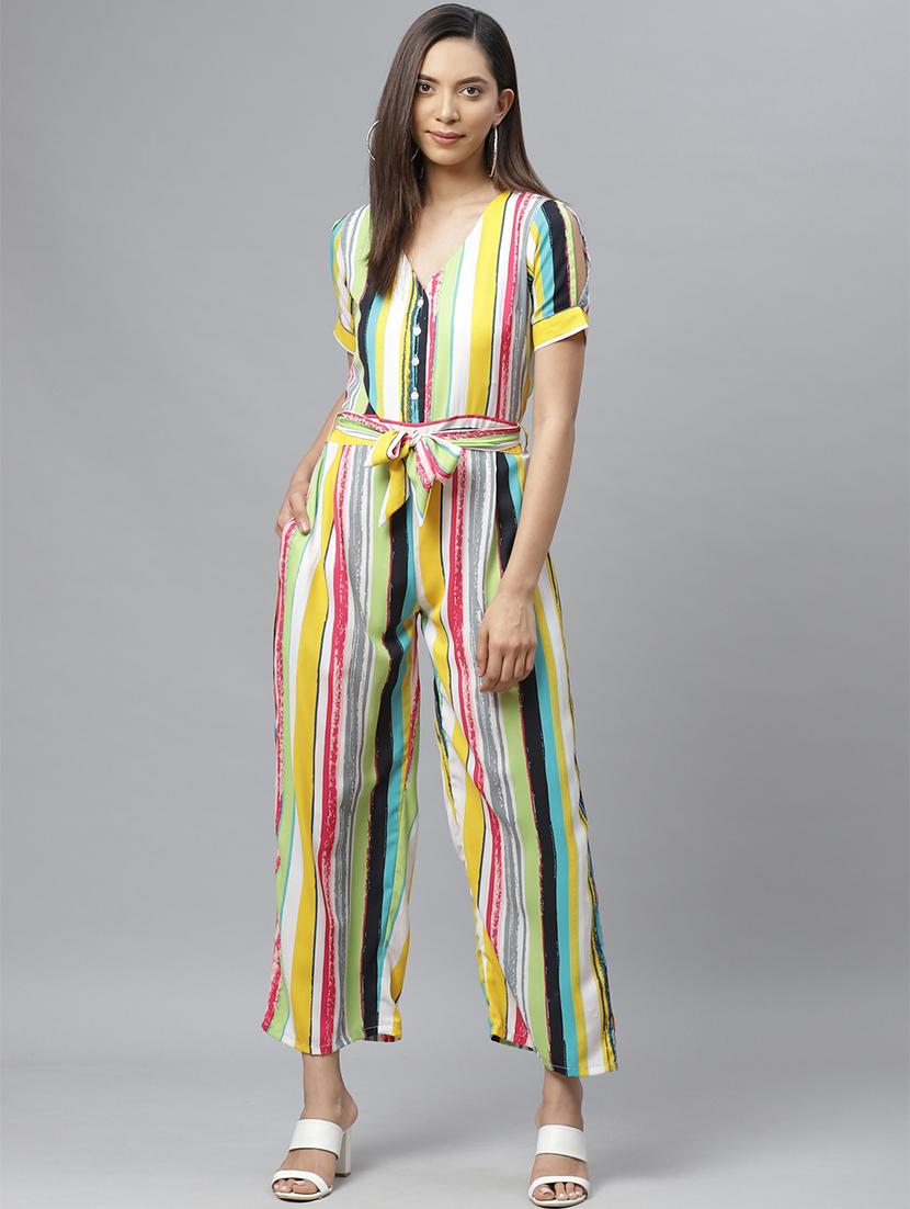 tie front striped full leg jumpsuit - 17407160 - Zoom Image - 1