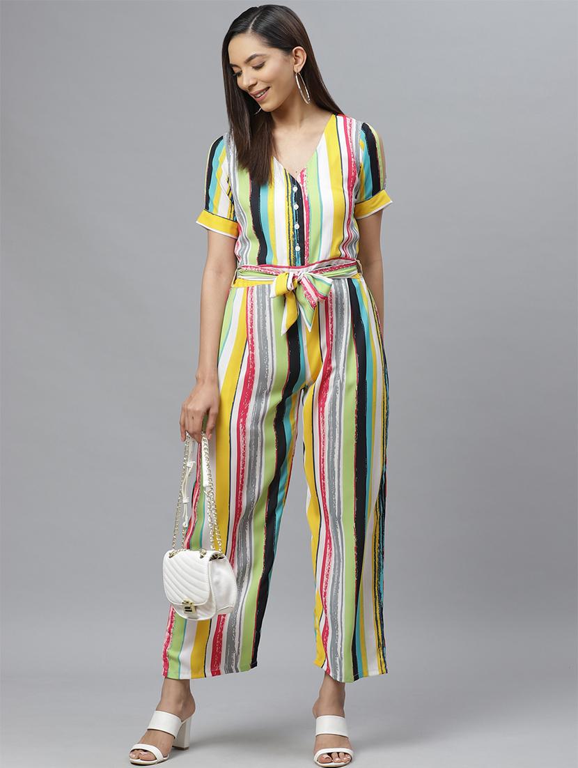 tie front striped full leg jumpsuit - 17407160 - Zoom Image - 4