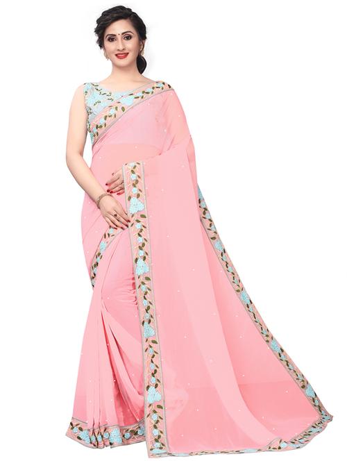 solid bordered saree with blouse - 17408405 - Very Small Image - 1