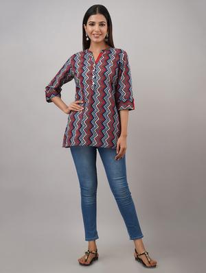 blue cotton regular tunic - 17409055 - Standard Image - 4
