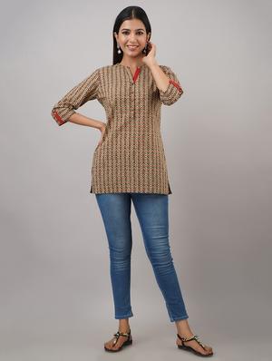 beige cotton regular tunic - 17409059 - Standard Image - 4