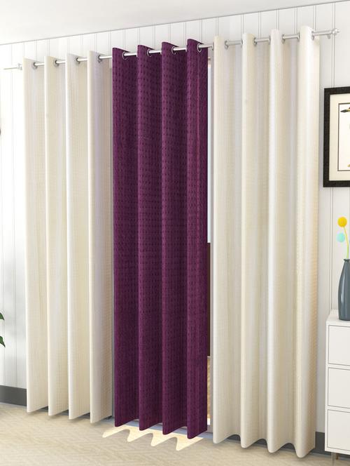 sheen decor galaxy rock 7 feet 9 door solid curtains size(4x7 feet)(pack of 3) 2 off white 1 purple - 17409982 - Standard Image - 1