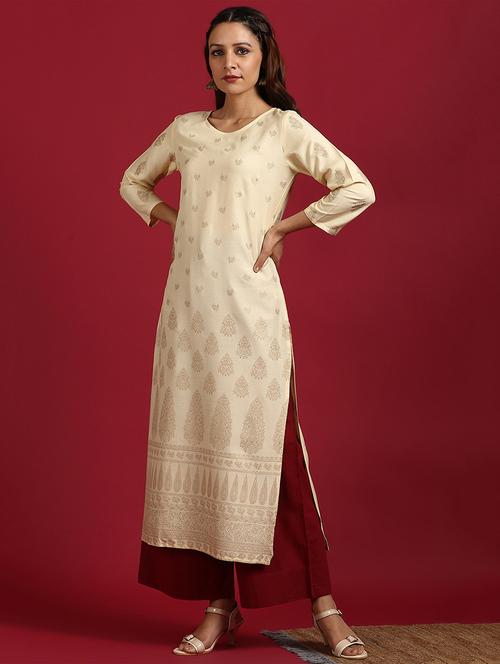 gold print straight kurta - 17410043 - Standard Image - 1