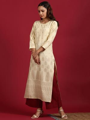 gold print straight kurta - 17410043 - Standard Image - 2