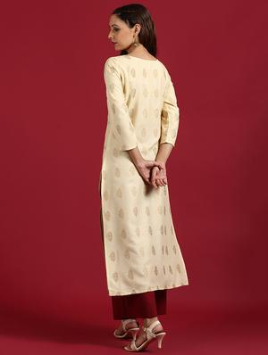 gold print straight kurta - 17410043 - Standard Image - 3