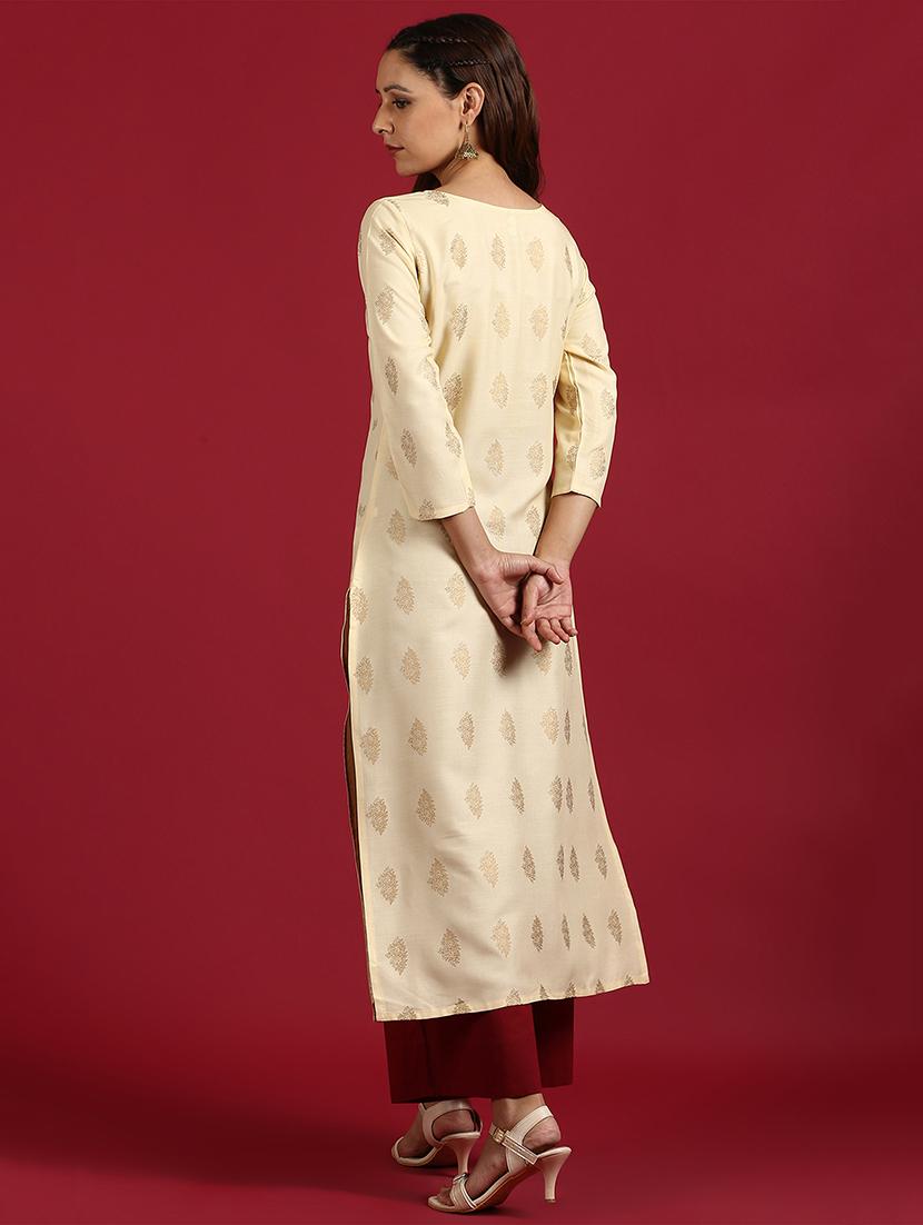 gold print straight kurta - 17410043 - Zoom Image - 3