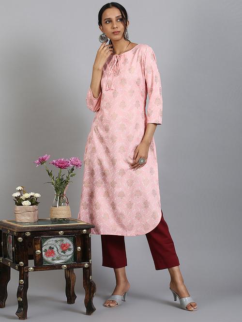 gold print straight kurta - 17410051 - Standard Image - 1